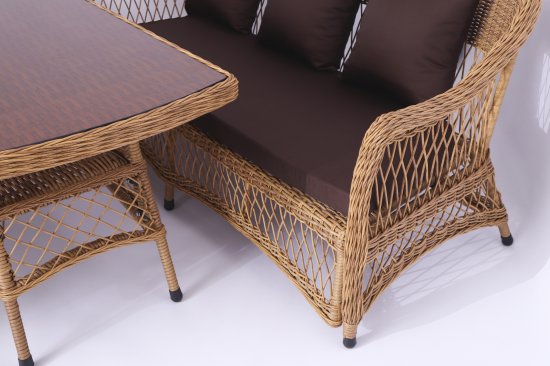 Набор садовой мебели «Madina» искусственный ротанг желтый диван стол и 2 кресла