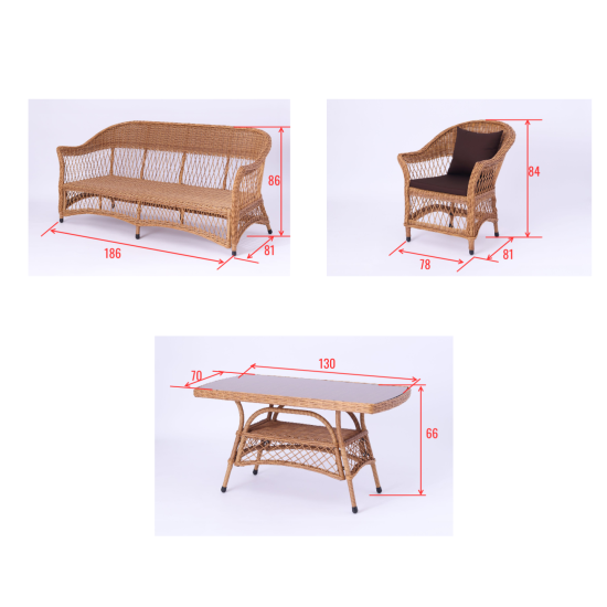 Набор садовой мебели «Madina» искусственный ротанг желтый диван стол и 2 кресла