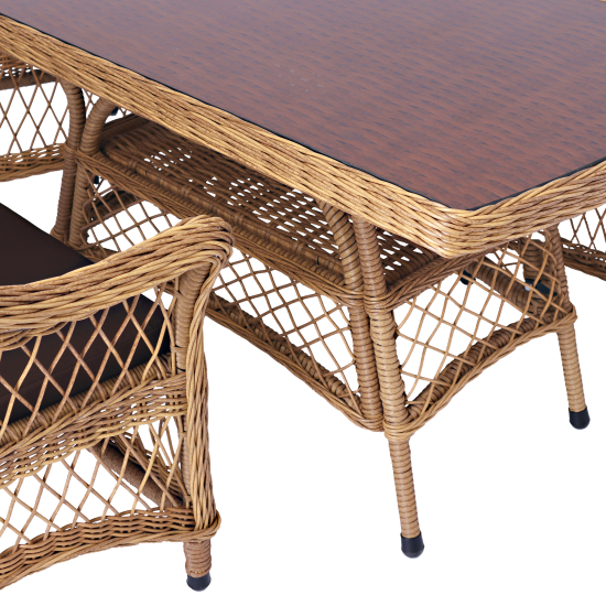 Набор садовой мебели для обеда с подушками Madina искусственный ротанг желтый диван стол и 2 кресла