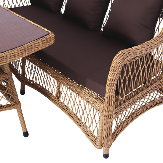 Набор садовой мебели для обеда с подушками Madina искусственный ротанг желтый диван стол и 2 кресла