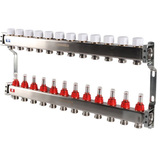 Коллекторная группа с расходомерами Rommer 1 ВР(г) х 12 выходов 3/4 НР(ш) ЕК х 1 ВР(г)