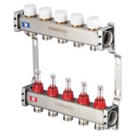 Коллекторная группа с расходомерами Rommer 1 ВР(г) х 5 выходов 3/4 НР(ш) ЕК х 1 ВР(г)