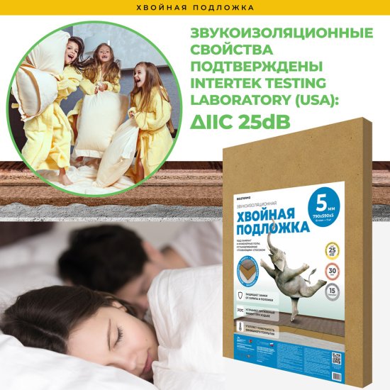 Подложка под ламинат и паркет хвойная Солнце 5 мм 7 кв.м 0,59х0,79 м