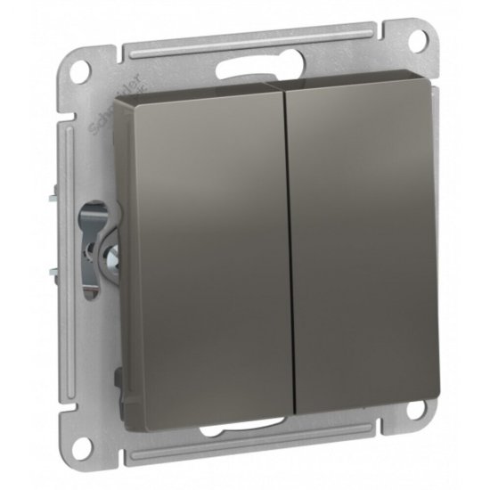 Выключатель Systeme Electric AtlasDesign двухклавишный встраиваемый сталь (ATN000951)