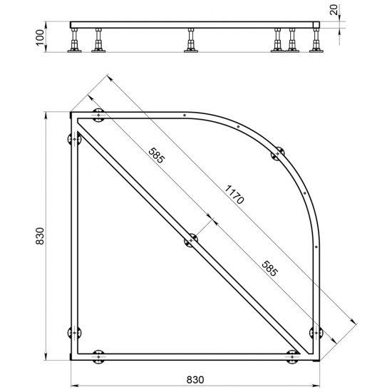 Каркас для поддона Good Door Strong металл 90х90х10 см четверть круга (КП00071)
