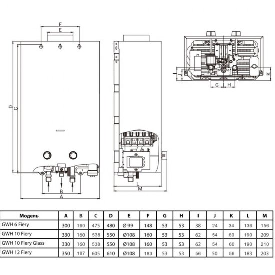 Колонка газовая Ballu GWH 12 Fiery проточная 24 кВт вертикальная
