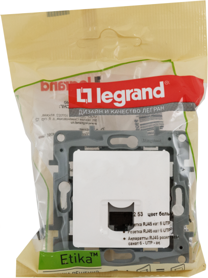 Розетка компьютерная RJ45 категория 6 UTP - Legrand Etika - белый
