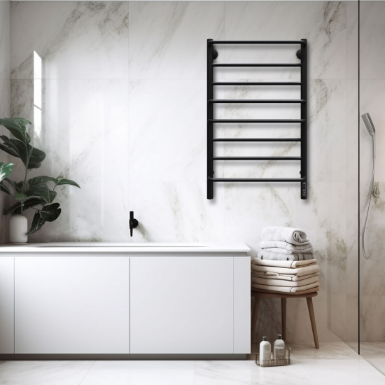 Полотенцесушитель электрический Equation 500x850 мм 125 Вт с терморегулятором лесенка цвет черный