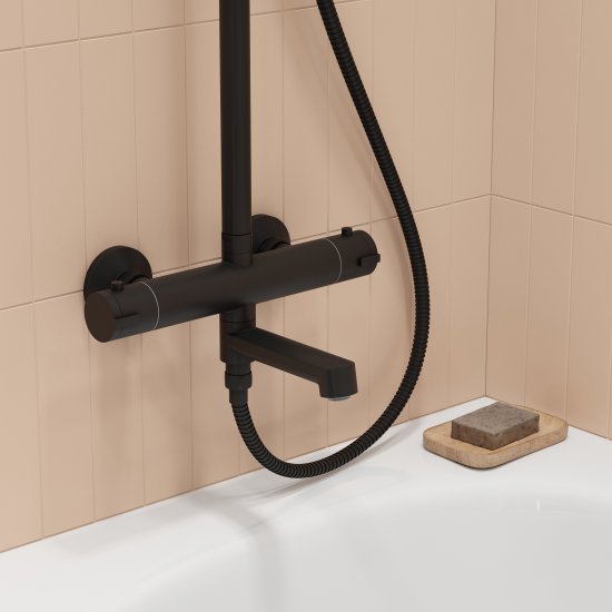 Душевая система Iddis Odda ODDBLTHi06 с термостатом 5 режимов цвет черный матовый