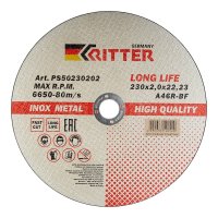Круг отрезной по металлу Ritter LongLife HQ 230х22,2х2 мм (PS50230202)