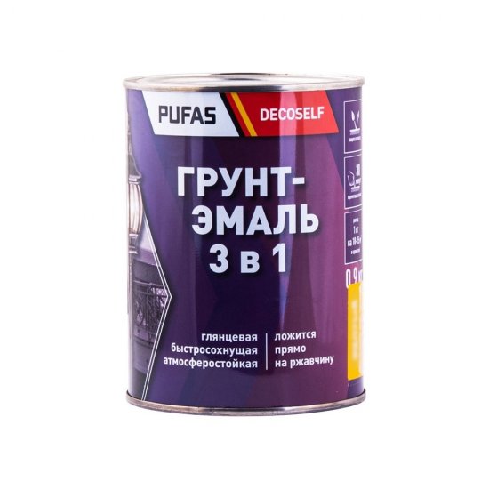 Грунт-эмаль Pufas 3 в 1 белая (мат.) Decoself (0,9кг)