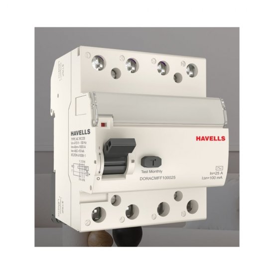 Устройство защитного отключения Havells 3P+N, In 25А, In 100 мА, Тип АС, 4М