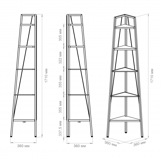 Стеллаж для ванной KONSENSA угловой Бруклин 35x35x170 см цвет черный