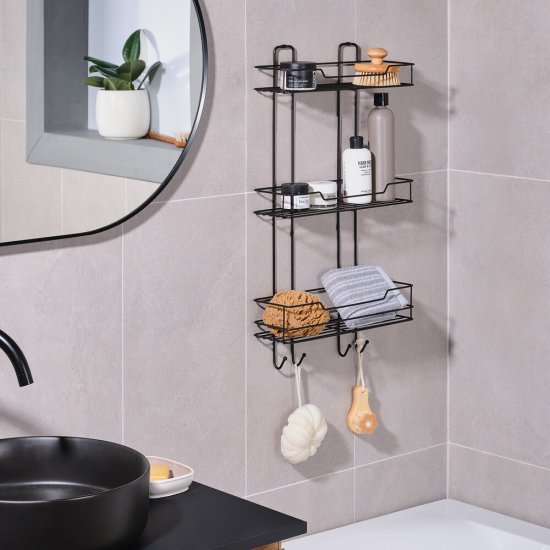 Полка для ванной ЧМЗ Лофт трехъярусная 356х115х638 мм металл черная (513-003-01)