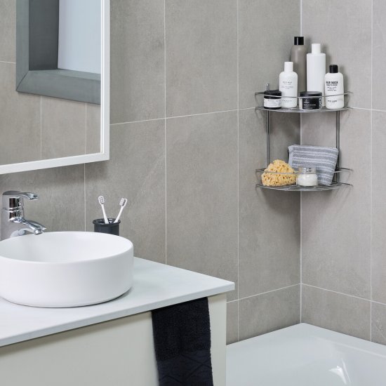 Полка для ванной ЧМЗ угловая двухъярусная 220х220х320 мм металл хром (501-005-27)