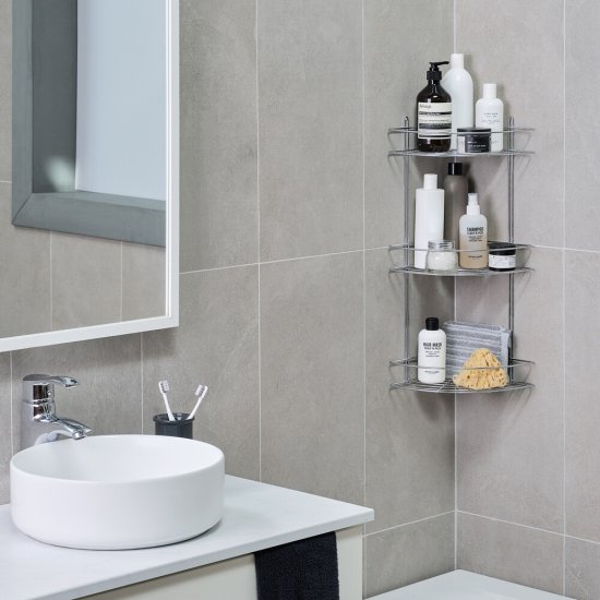 Полка для ванной ЧМЗ угловая трехъярусная 220х220х565 мм металл хром (501-006-35)