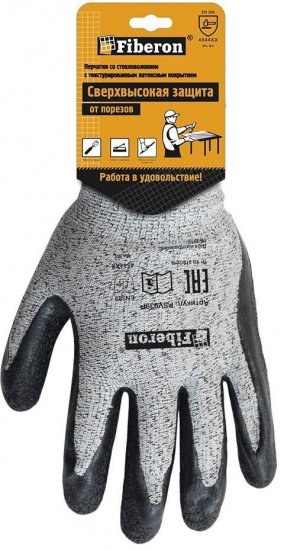 Перчатки латексные Fiberon PSV071P размер 9/L, от порезов