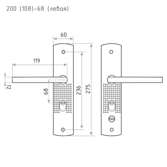 Ручка дверная межкомнатная на планке 200 (108)x68 мм левая, матовый никель
