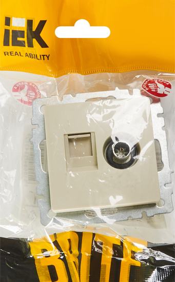 Розетка TV двойная встраиваемая IEK Brite РТВ/РК12-БрКр RJ45 UTP cat 5e цвет бежевый