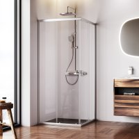 Душевая ширма Moxie AM.PM квадратная 88.4x90x185см цвет профиля хром раздвижная стекло 6мм прозрачное