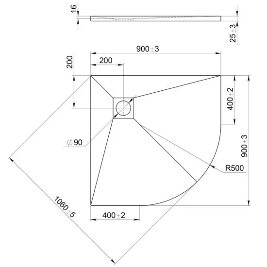 Поддон Good Door Strong литьевой мрамор 90х90х3 см четверть круга белый низкий (ЛП00441)