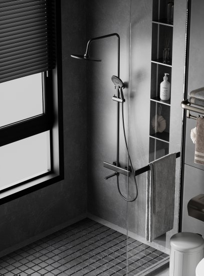 Душевая система Frap Arne F25204-6 с термостатом 3 режима цвет черный