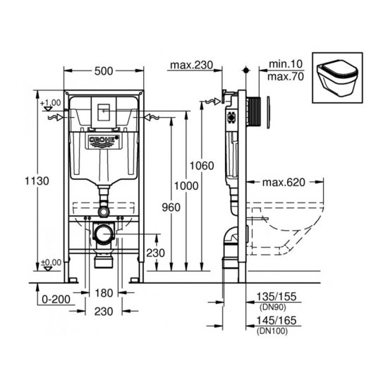 Инсталляция Grohe Solido для подвесного унитаза с кнопкой черной матовой