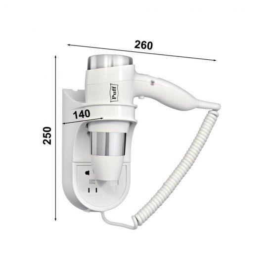 Фен для волос настенный Puff 1600В 1600 Вт белый