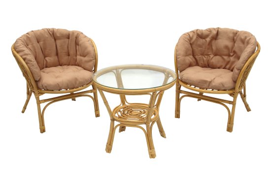 Набор садовой мебели Багамы Премиум мини ротанг/полиэстер/стекло бежевый/медовый: 2 кресла и стол