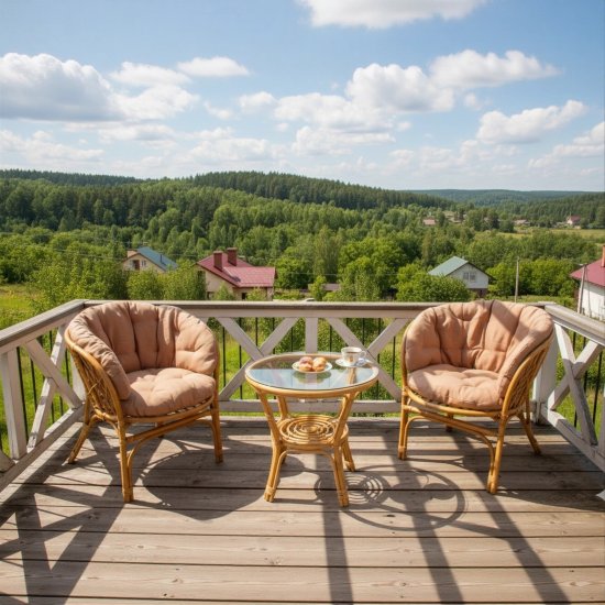 Набор садовой мебели Багамы Премиум мини ротанг/полиэстер/стекло бежевый/медовый: 2 кресла и стол