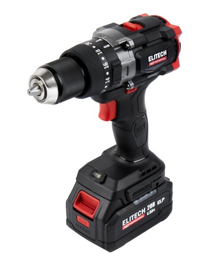 Дрель-шуруповерт аккумуляторная ударная бесщеточная Elitech HD CD20BL2, 20 В Li-ion 4 Ач