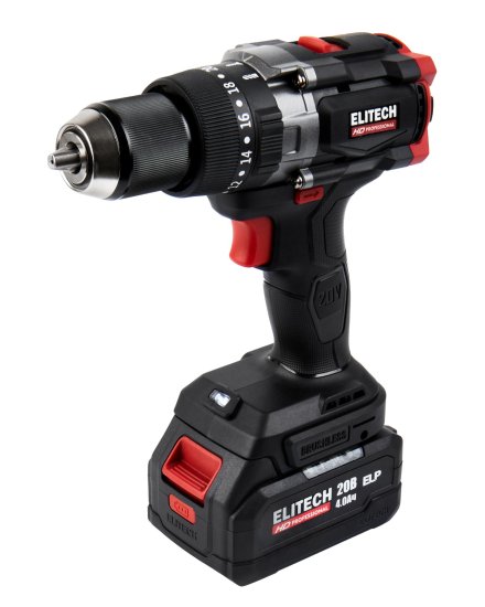 Дрель-шуруповерт аккумуляторная ударная бесщеточная Elitech HD CD20BL2, 20 В Li-ion 4 Ач