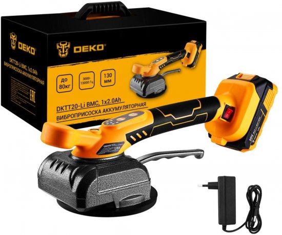 Виброприсоска аккумуляторная Deko DKTT20-LI, 18 В Li-ion 2 Ач 80 кг
