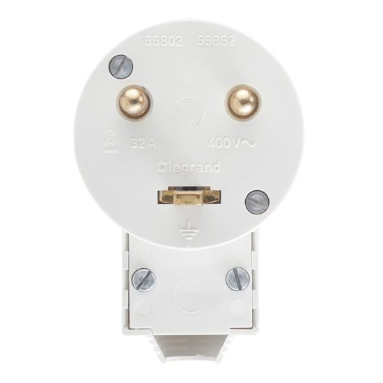 Вилка силовая угловая для электроплит Legrand с заземлением 2Р+Е 32 А 230 В IP20 белая (55802)