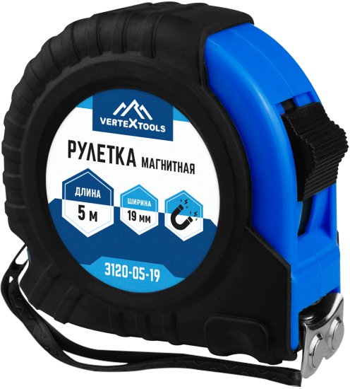 Рулетка Vertextools с магнитным наконечником 5 м x 19 мм