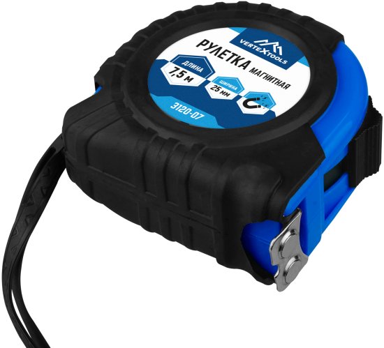 Рулетка Vertextools с магнитным наконечником 7.5 м x 25 мм
