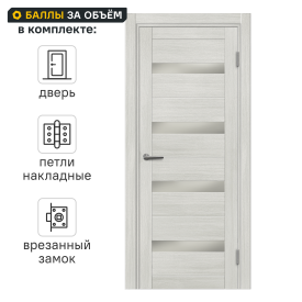 Дверь межкомнатная остекленная с замком и петлями в комплекте Корса 80x200 см ПВХ цвет светлый древесная структура