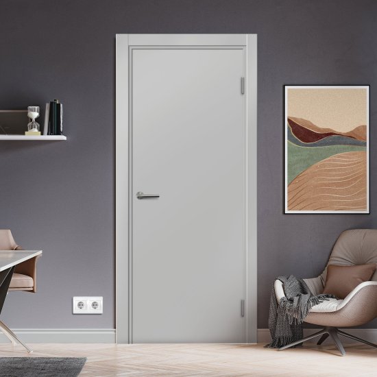 Дверь межкомнатная глухая Пронто 90x200 см Hardflex цвет серый жемчуг с замком и петлями