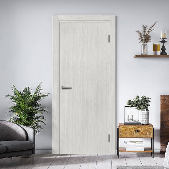 Дверь межкомнатная глухая с замком и петлями в комплекте Пронто 60x200 см ПВХ цвет светлый древесная структура
