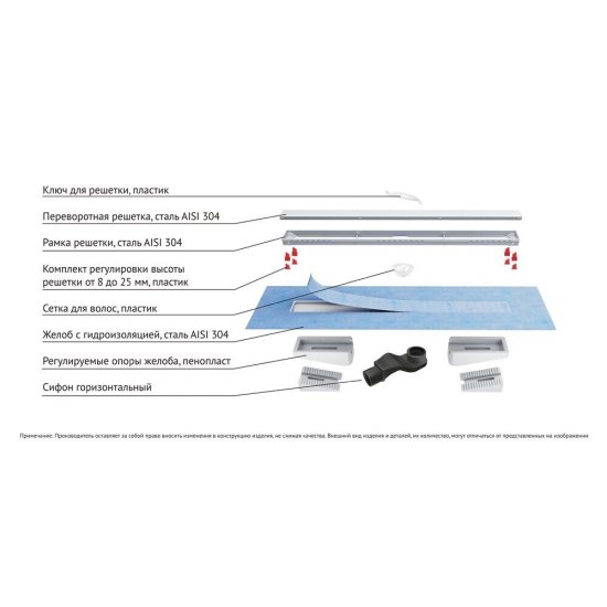 Лоток душевой Berges Wasserhaus Keramik с гидрозатвором 700х61 d50 мм решетка из нержавеющей стали (090118)