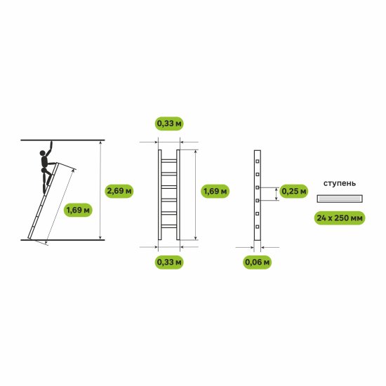 Лестница приставная 1-секционная Standers до 1.69 м 6 ступеней