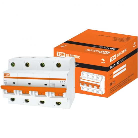 Автомат TDM ELECTRIC ВА47-100 4Р, 16 А, 10 кА, С