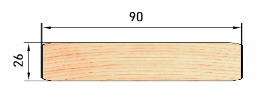 Полок 26x90x1400 мм Липа сорт Экстра прямой с фаской угла
