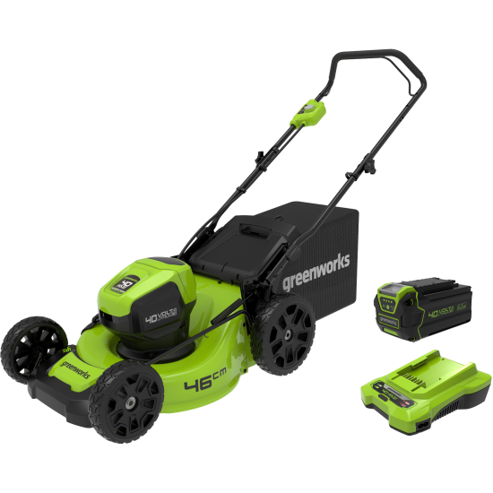 Газонокосилка аккумуляторная бесщеточная GreenWorks 2514407UB 40 В 46 см 1x4 Ач АКБ и ЗУ входит в комплект