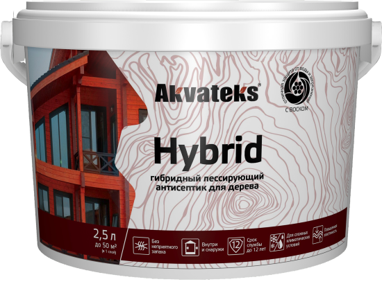 Антисептик Akvateks Hybrid гибридный лессирующий полуматовый прозрачный 2.5 л