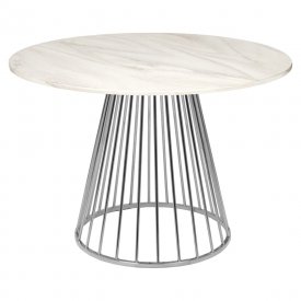 Стол BRADEX liverpool диаметр 100 см, керамогранит, белый мрамор с хромированными ножками