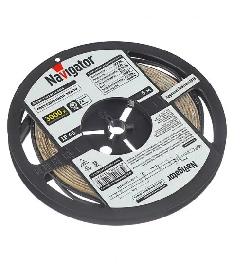 Лента светодиодная SMD 3528 3000К 12 В 4,8 Вт/м 5 м IP65 Navigator (714034)