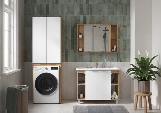 Шкаф для стиральной машины Сохо KONSENSA 64.4x197 см цвет дуб гудзон золотой/белый софт тач