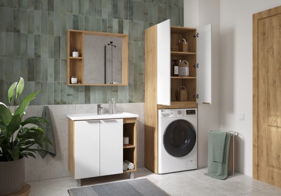 Шкаф для стиральной машины Сохо KONSENSA 64.4x197 см цвет дуб гудзон золотой/белый софт тач