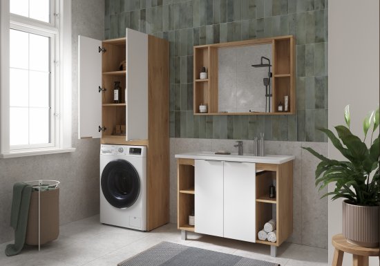 Шкаф для стиральной машины Сохо KONSENSA 64.4x197 см цвет дуб гудзон золотой/белый софт тач